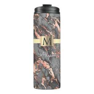 Termo Gris y Rosa Gold Marble Gold Box, Name & Monogram