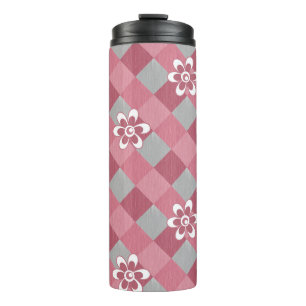 Termo Gris y rosa graso con flores de camomila