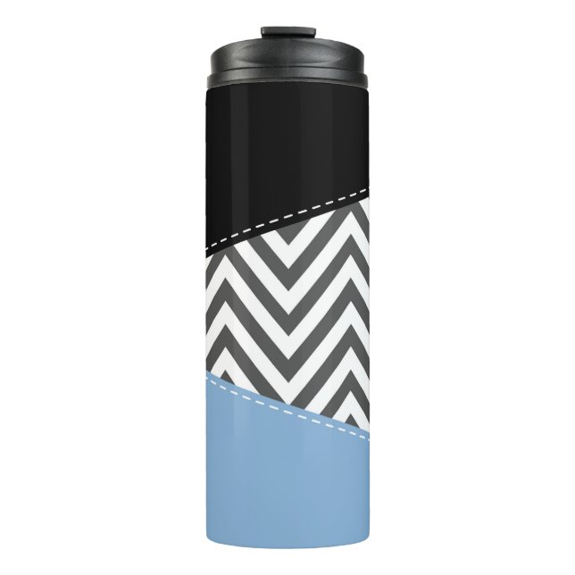 Termo Gris Zigzag, Gris Chevron, Zigzag Pattern, Azul (Anverso)