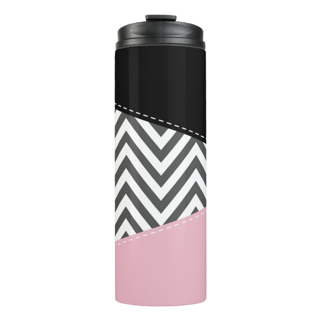 Termo Gris Zigzag, Gris Chevron, Zigzag Pattern, Rosa (Anverso)