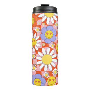 Termo Groovy Daisy Floral Checkerboard, años 90