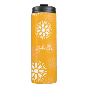 Termo Groovy Naranja Daisy Flower Retro Floral Nombre