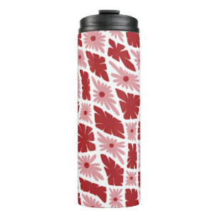 Termo Groovy Wavy Trippy 60 Flores Cheques Rojo Rosa