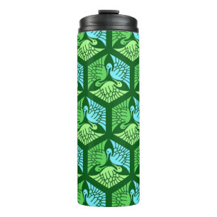 Termo Grullas japonesas, verde jade y azul claro
