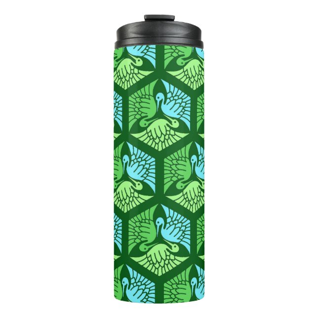 Termo Grullas japonesas, verde jade y azul claro (Anverso)