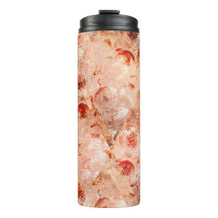 Termo Grunge patrón floral. Fondo coral.