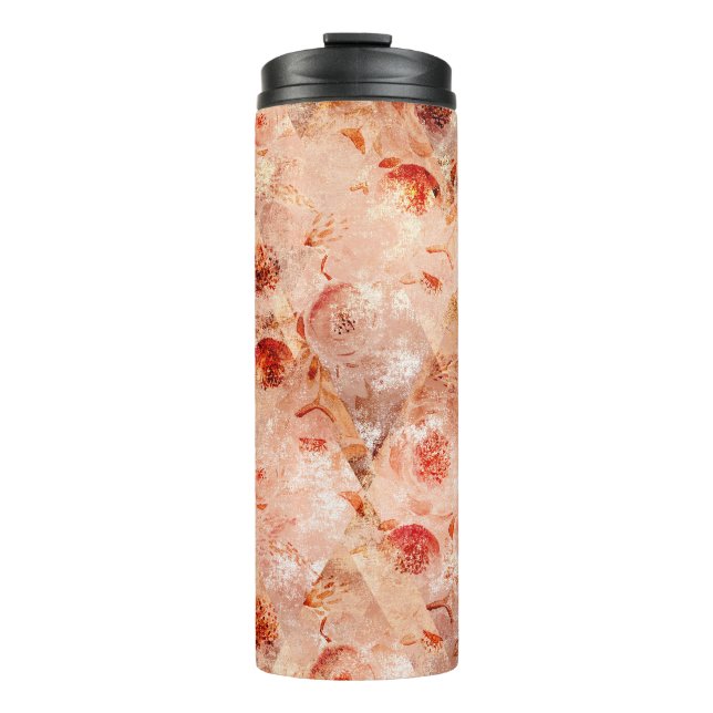 Termo Grunge patrón floral. Fondo coral. (Anverso)