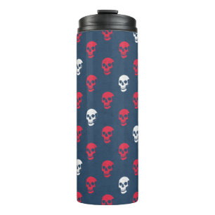 Termo Grungy Calavera anatómica Polkadots azul rojo blan
