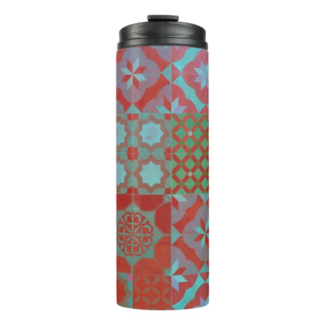 Termo Guay, baldosas de moda del Egeo en rojo y azul (Anverso)