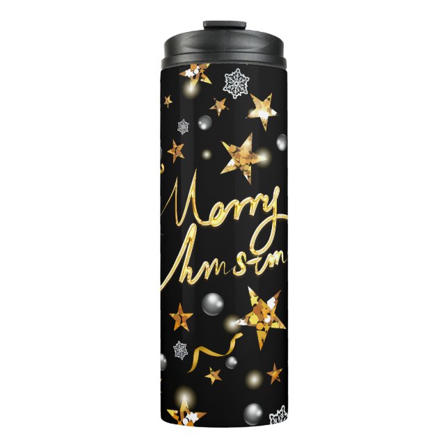 Termo Guay Black & Gold Stars Xmas de moda metálica (Anverso)