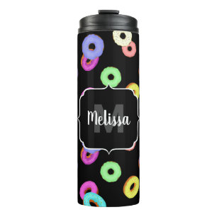 Termo Guay divertido colorido donuts patrón negro Monogr