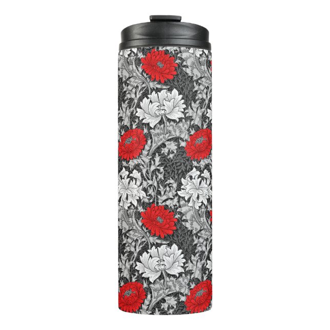 Termo Guillermo Morris Crisantemos, Gris y Rojo (Anverso)