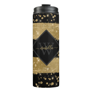 Termo Guion de purpurina negro dorado moderno femenino c