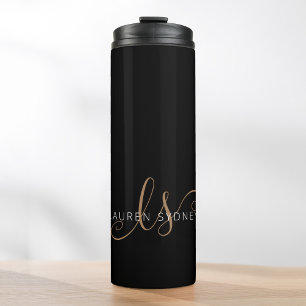 Termo Guión femenino de oro negro moderno monogramado