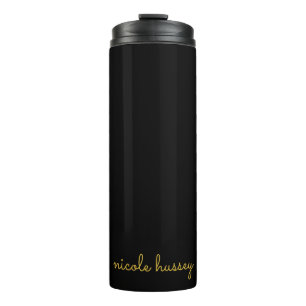 Termo Guión negro y dorado   Monograma moderno elegante
