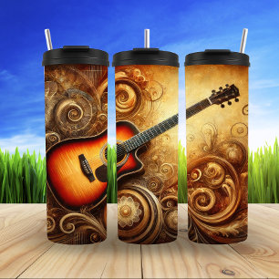 Termo Guitarra Acústica Dorada Resumen Arte