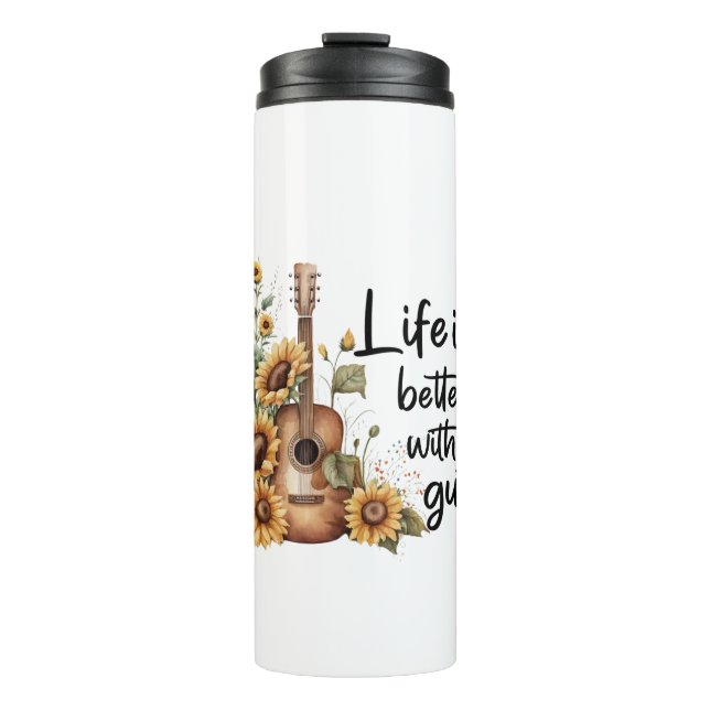 Termo Guitarra De Nombre personalizar Con Girasol (Anverso)