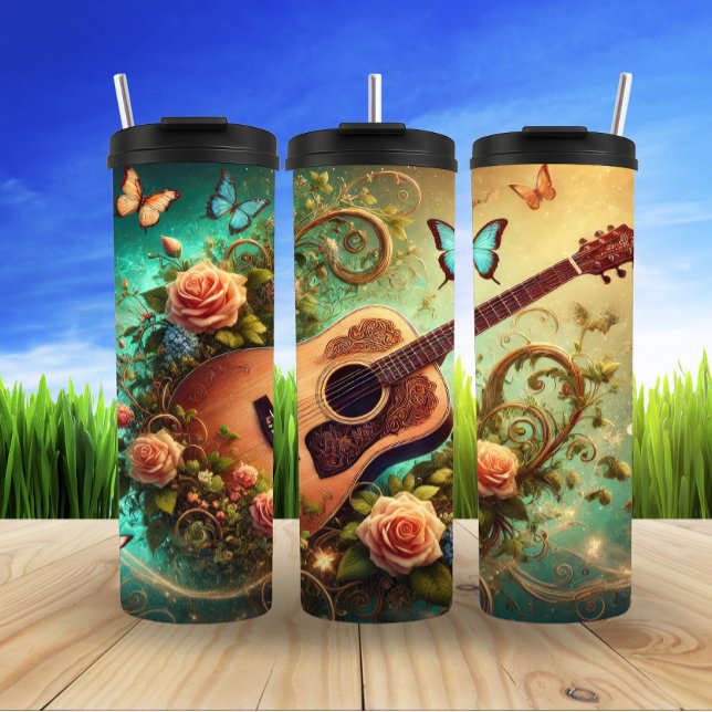 Termo Guitarra floral con fantasía de mariposas (Subido por el creador)