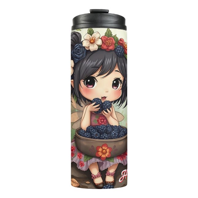 Termo Hada Chibi Comiendo Moras con Amigos del Bosque (Anverso)