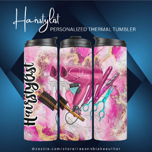 Termo Hairstylist floral rosa personalizado