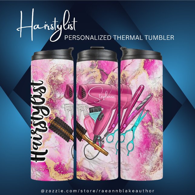 Termo Hairstylist floral rosa personalizado (Subido por el creador)