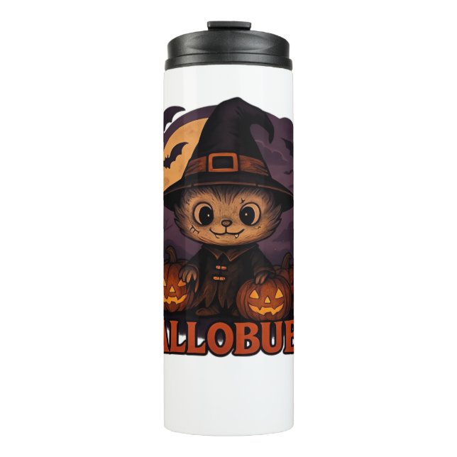 Termo Hallobubu Halloween Curte y Spooky Witch Cat T-Shi (Anverso)