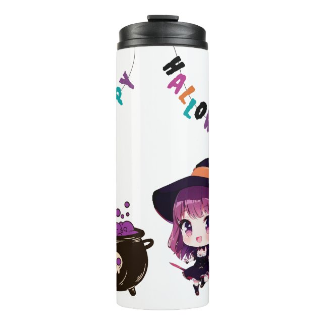 Termo Halloween/bruja/otoño/octubre (Anverso)
