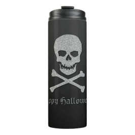 Termo Halloween con calaveras plateadas y cruces