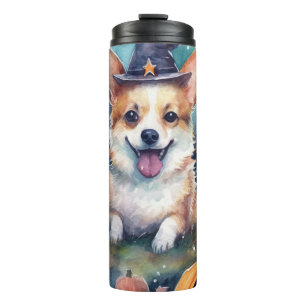 Termo Halloween Corgi con calabazas aterradoras