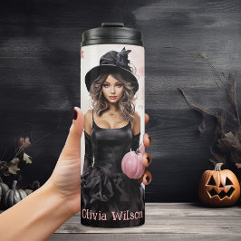 Termo Halloween de bruja rosa personalizado