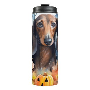 Termo Halloween de Dachshund con calabazas aterradoras