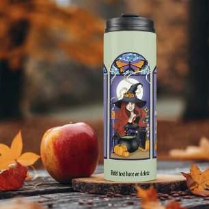 Termo Halloween del Gato de la Bruja de Art Nouveau