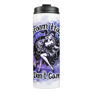 Termo Halloween Funny Witch Riding Broom Thermal Tumbler
