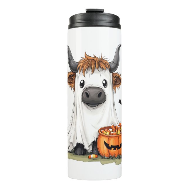 Termo Halloween Ghost Highland Cow PNG (Anverso)
