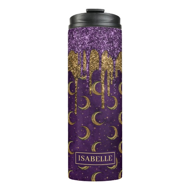 Termo Halloween Gold Moon Purple Purpurina Drill Tumbler (Anverso)