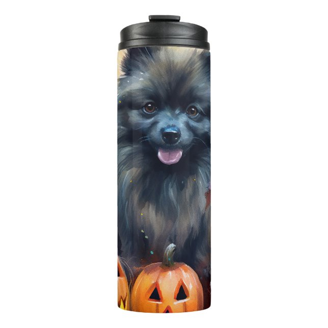 Termo Halloween Keeshond con calabazas aterradoras (Anverso)