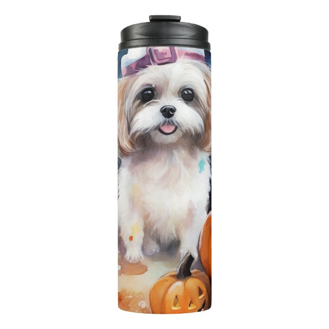 Termo Halloween Malti Tzu con calabazas aterradoras (Anverso)