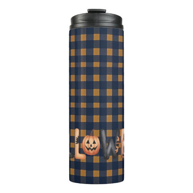 Termo Halloween Plaid Pumpkin Typography (Anverso)