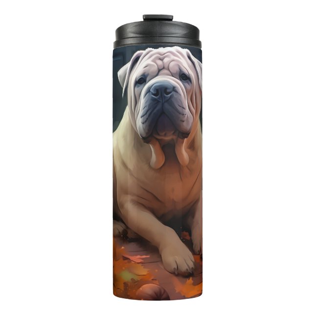 Termo Halloween Shar Pei con calabazas aterradoras (Anverso)