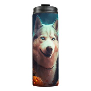 Termo Halloween Siberian Husky Con Calabazas Asustadas