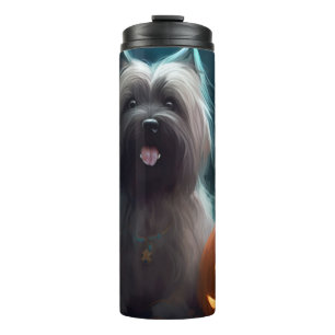 Termo Halloween Skye Terrier con calabazas aterradoras