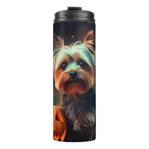 Termo Halloween Yorkshire Terrier con calabazas temerosa