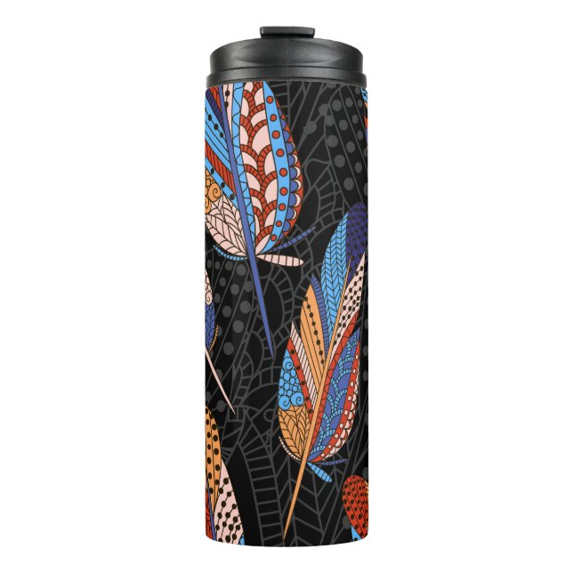 Termo Hand drawn seamless pattern with feathers. Colorfu (Anverso)