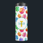 Termo Hanukkah Dreidels vacaciones acuáticas con arcoiri<br><div class="desc">Hanukkah Dreidels Rainbow Watercolor Patrón de vacaciones. Chanukah dreidels en acuarela arcoiris multicolor.</div>