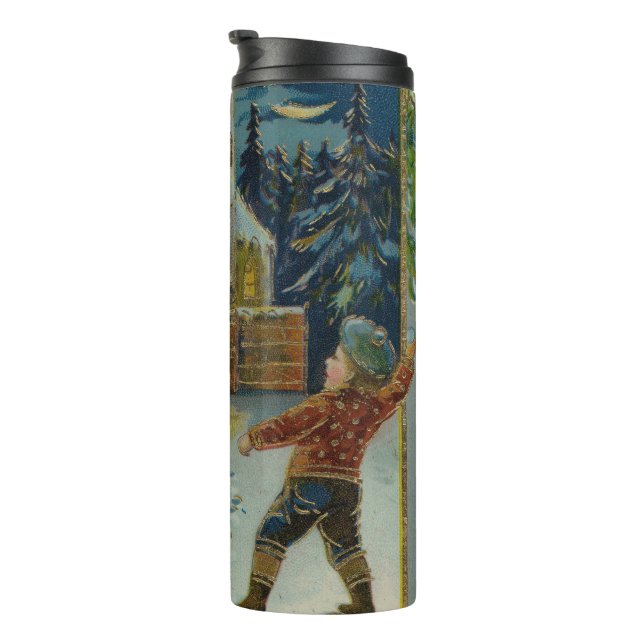 Termo Happy Christmas - Vintage snowball fight postcard (Rotado hacia la derecha)