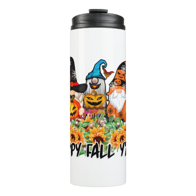 Termo Happy Fall Y'all Gnome Leopard Gnome Sunflower (Anverso)
