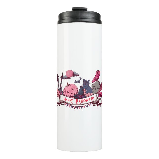 Termo Happy Halloween Banner with Castle, Pumpkin, Black (Anverso)