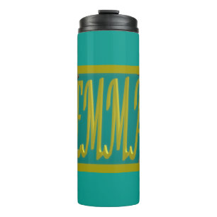 Termo Hecha por Emma de diseño verde marino y de guijarr