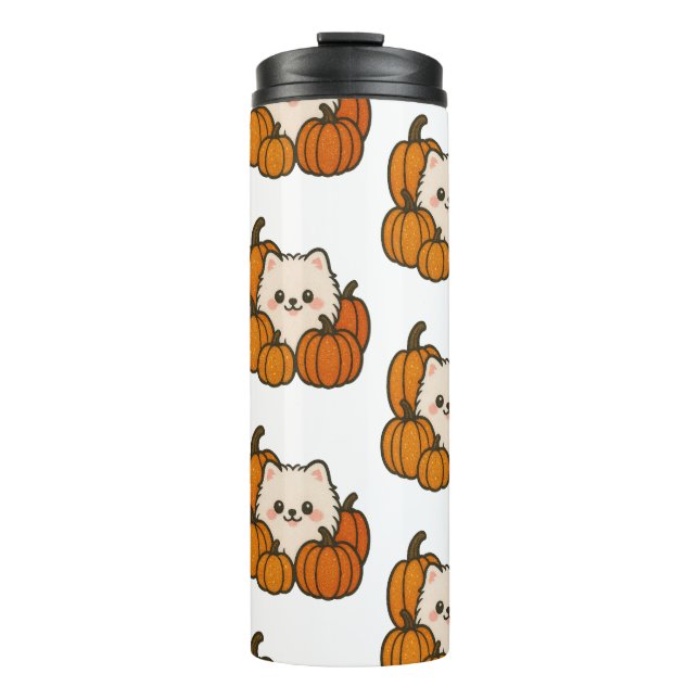 Termo Herfst Drinkfles met Pomeranian en Pompoen (Anverso)