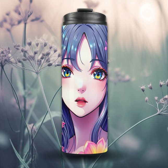 Termo Hermosa Chica Anime y flores (Subido por el creador)